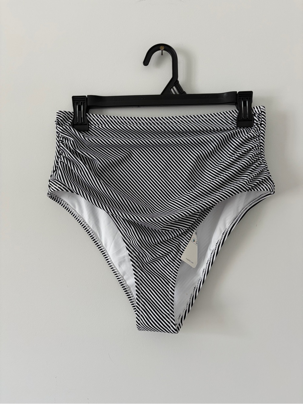 Cupshe Black White Stripe Seaside Gale Falbala High Waisted Bikini Bottom NWT L